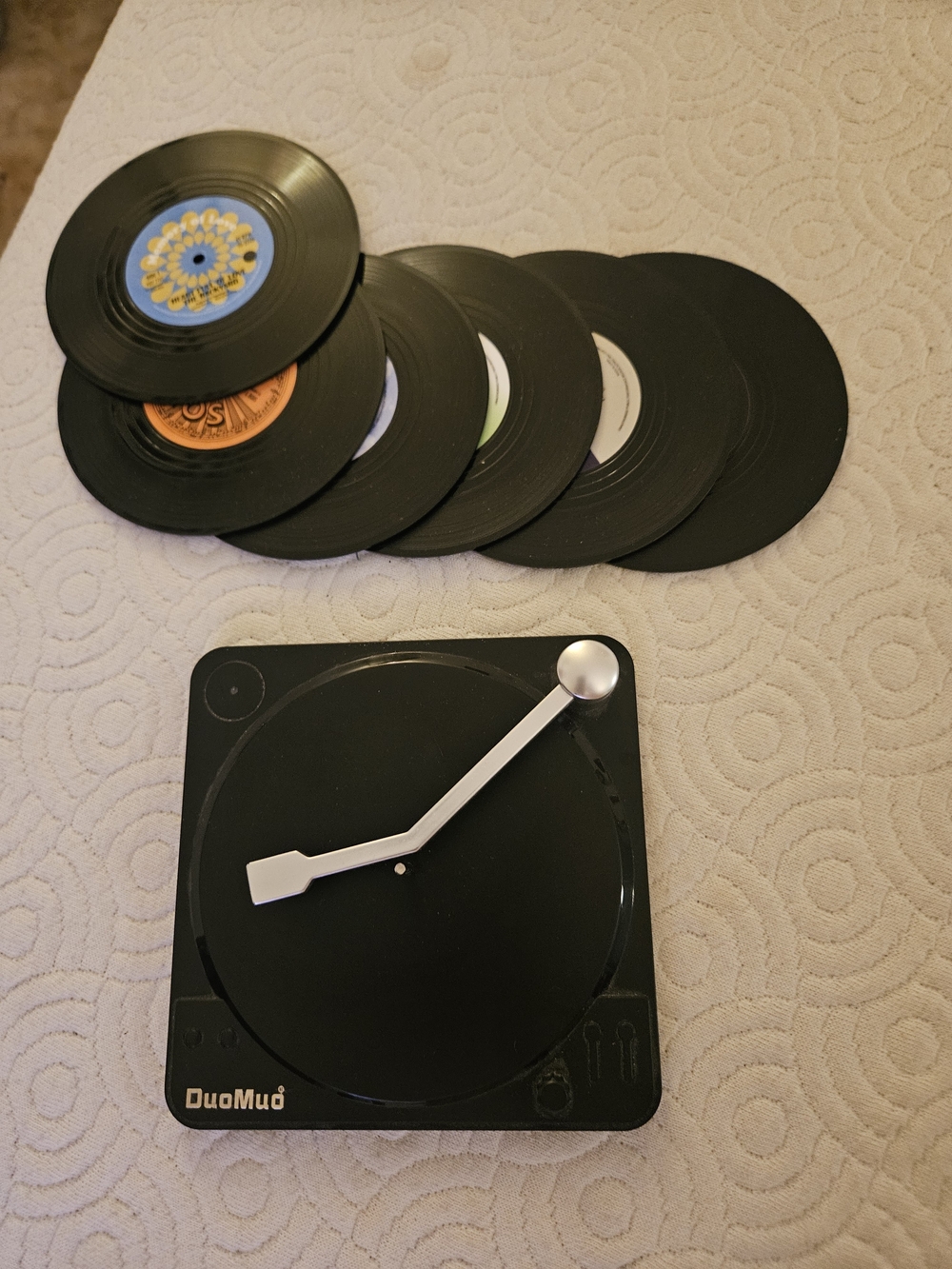 Black Portable Turntable-Style  Coaster Set Of 6